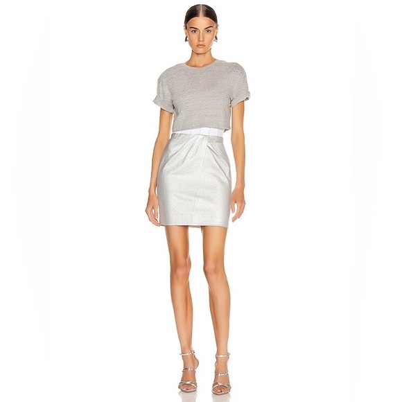 Small RtA Naomi Metallic Short Sleeve Mini Dress in Sound Silver - Picture 1 of 12